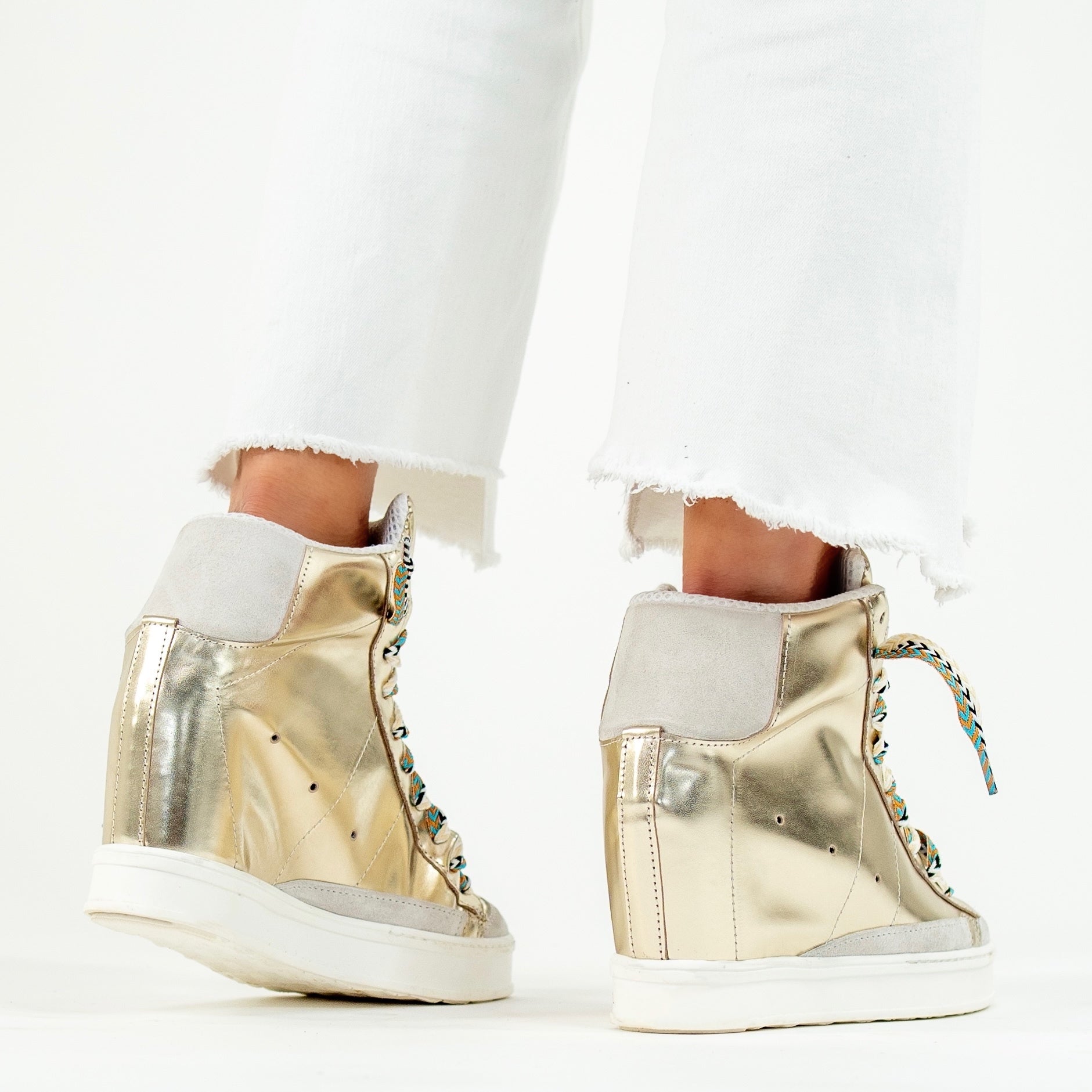 Gold high top wedge sneakers online